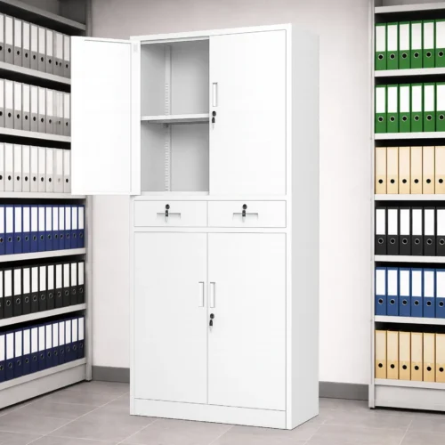 white metal storage cabinet with locks