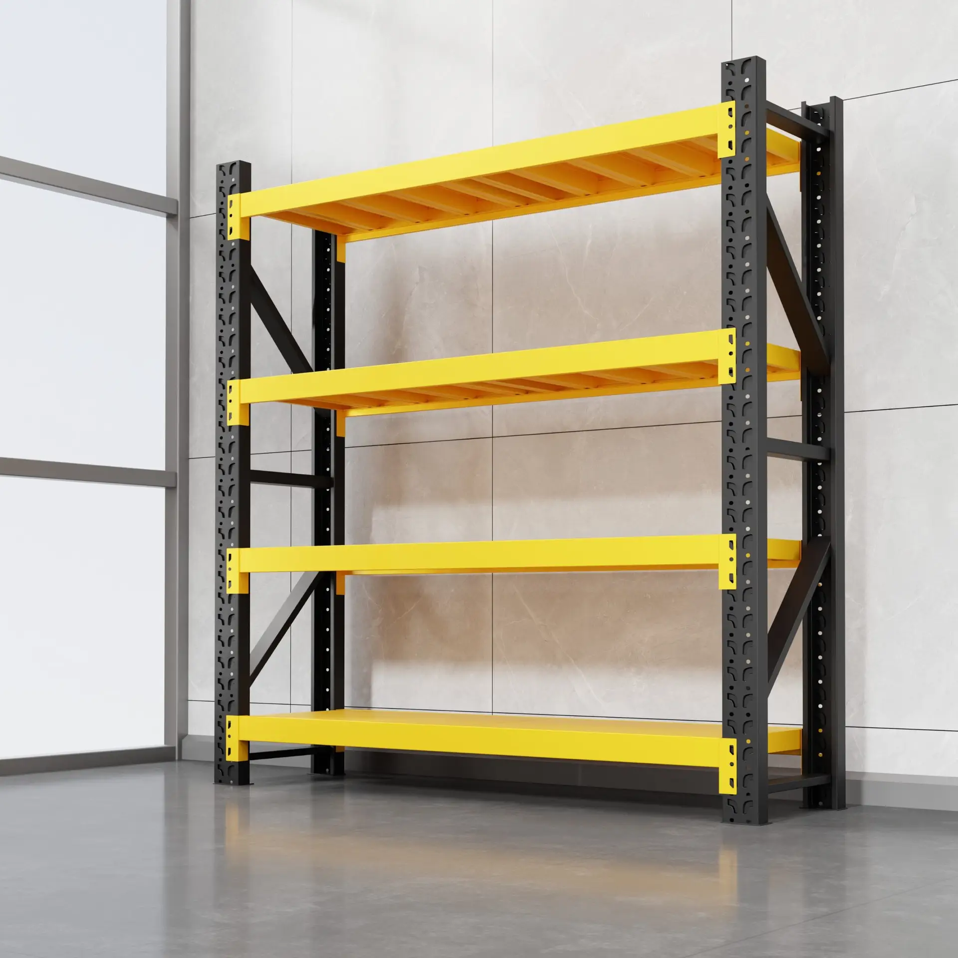 industrial metal shelving unit yellow