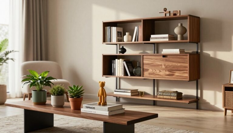 wooden wall mounted shelving unit