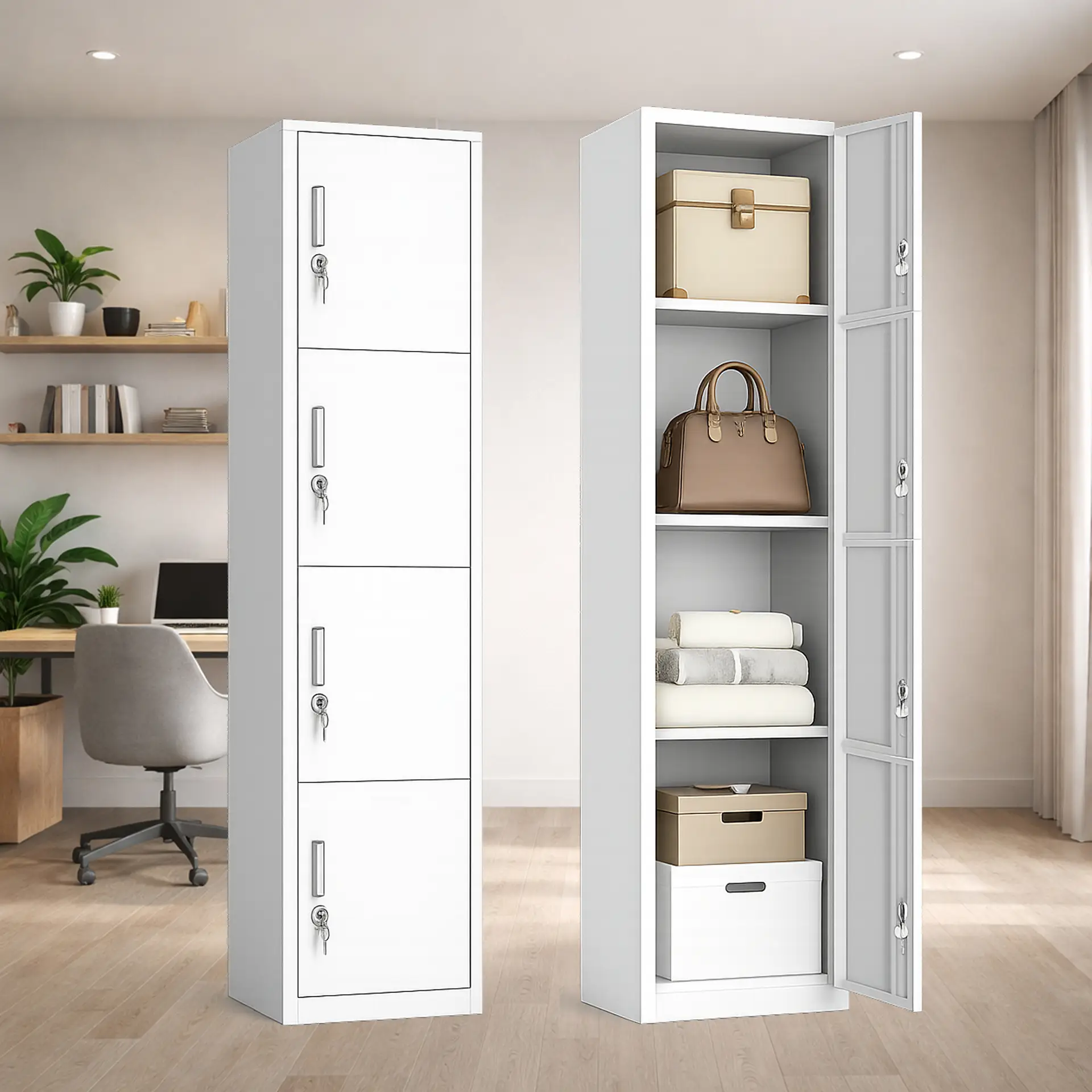 white metal storage locker cabinet