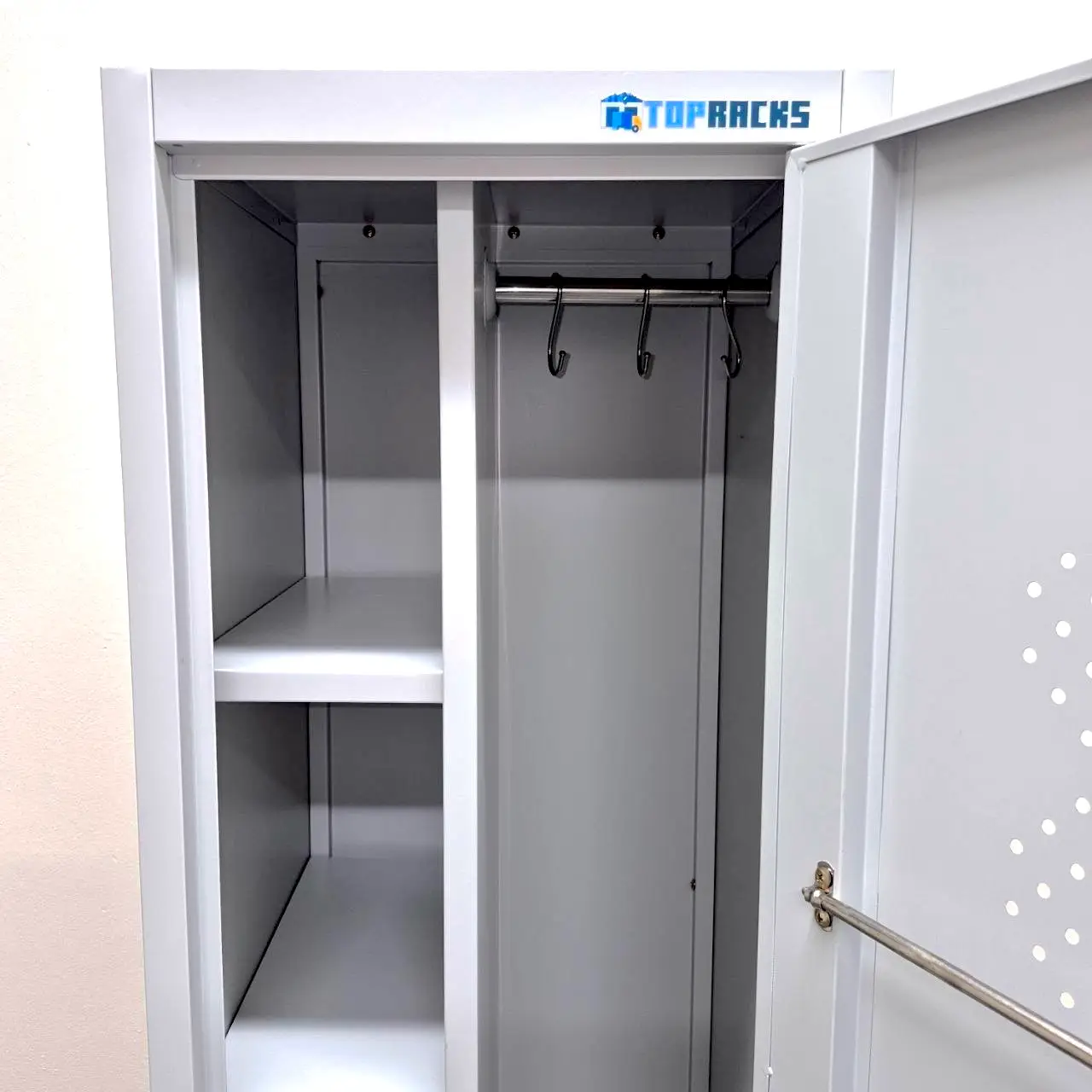 metal storage locker with shelves