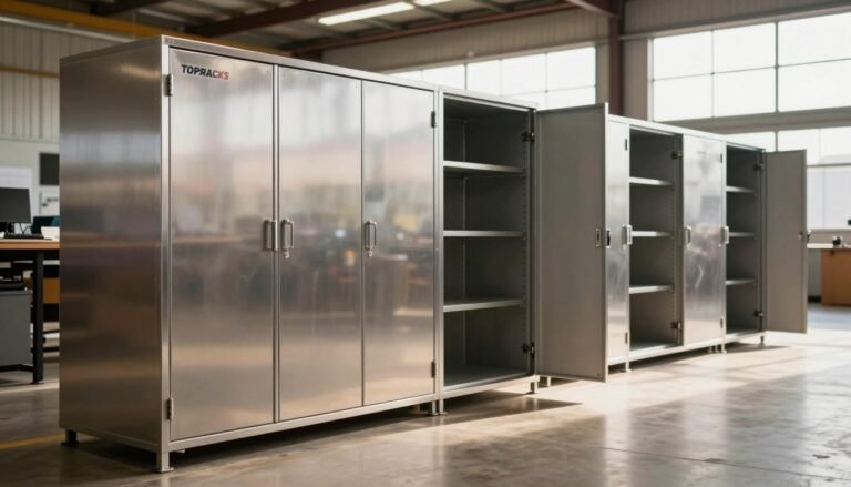 metal storage cabinets with doors open