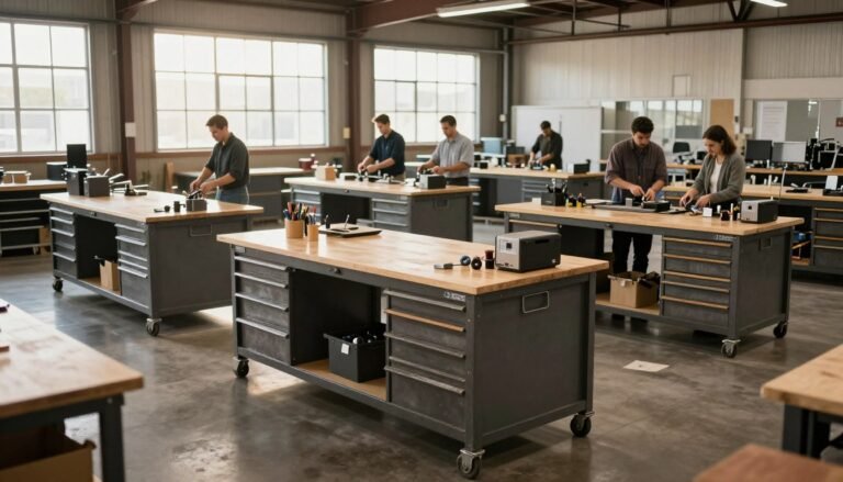 metal workbenches with storage drawers