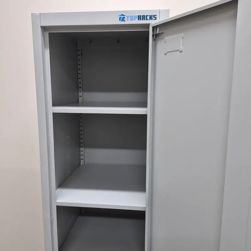 metal storage cabinet with shelves