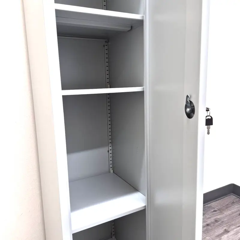 white metal storage cabinet shelves