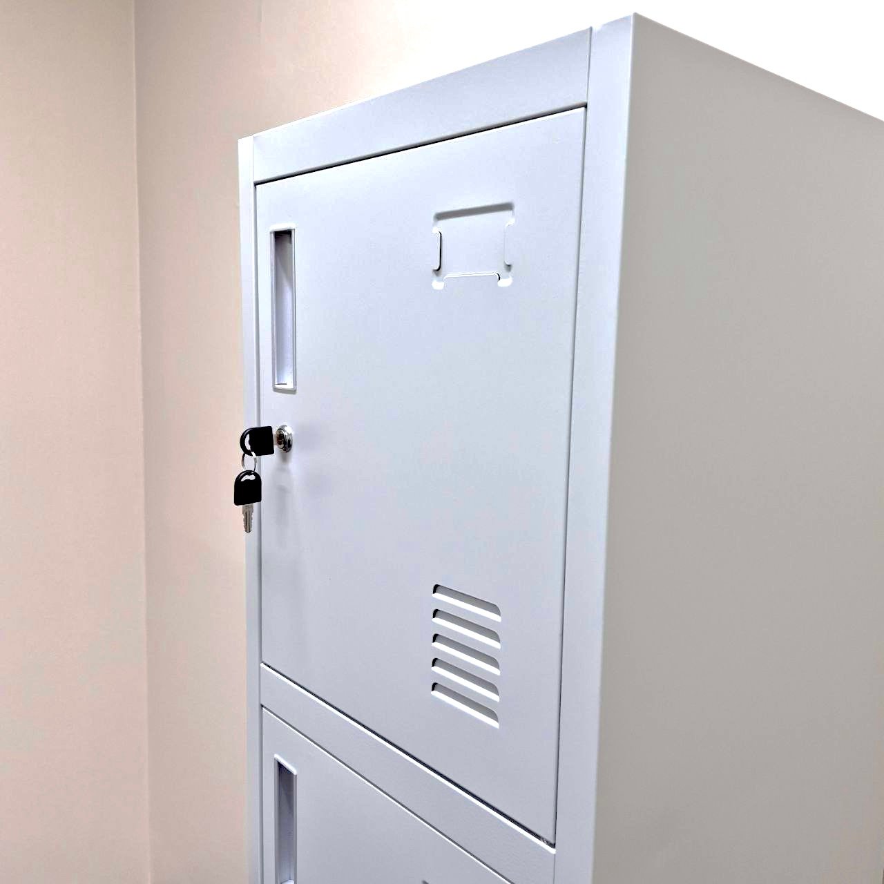 metal storage locker with lock and keys