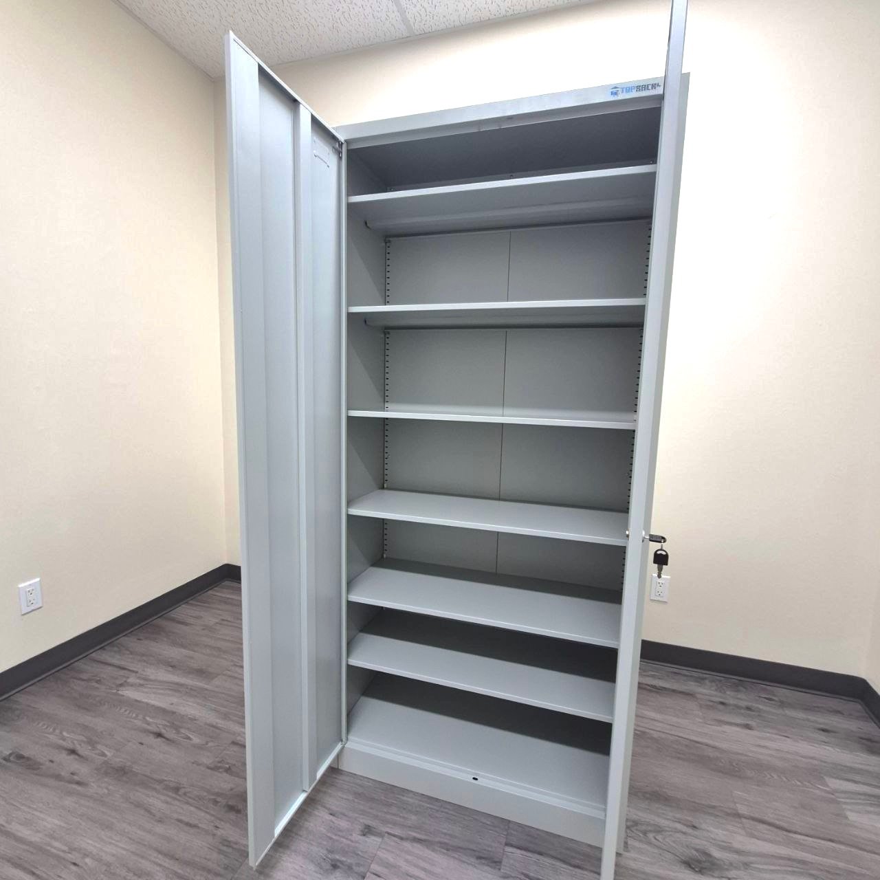metal storage cabinet with shelves