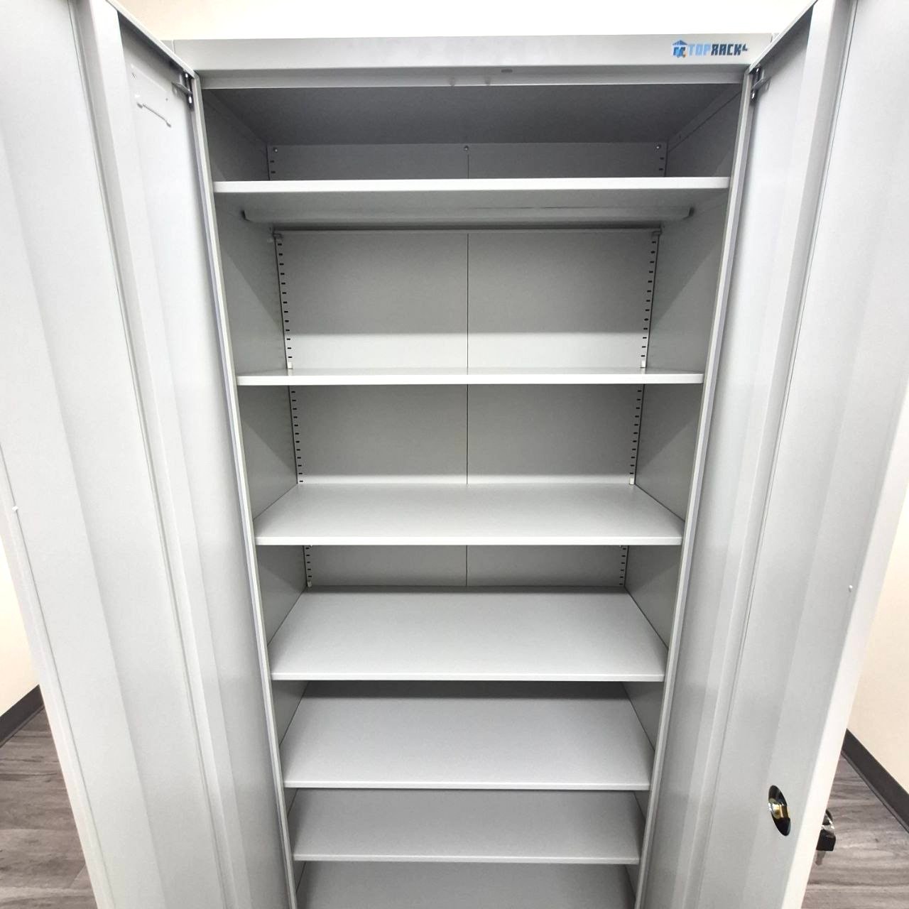 metal storage cabinet with shelves