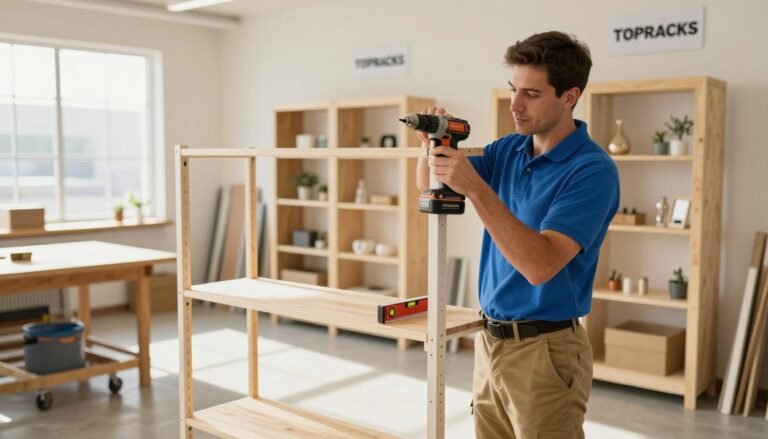 wooden shelving unit assembly with drill