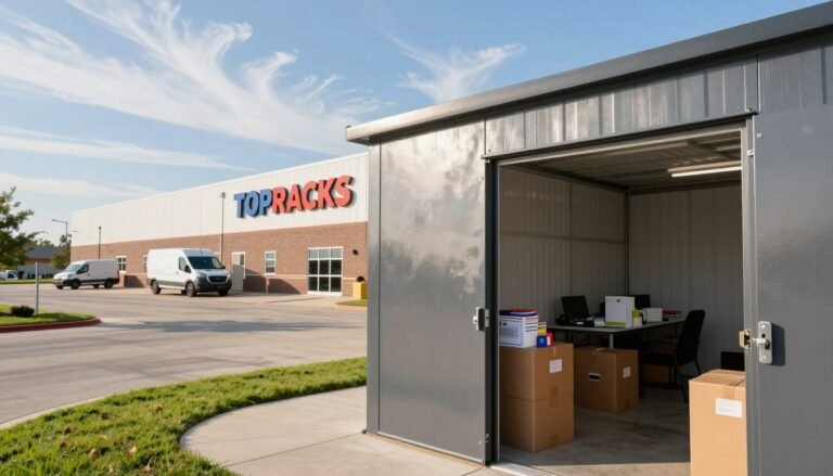 metal storage container with office setup
