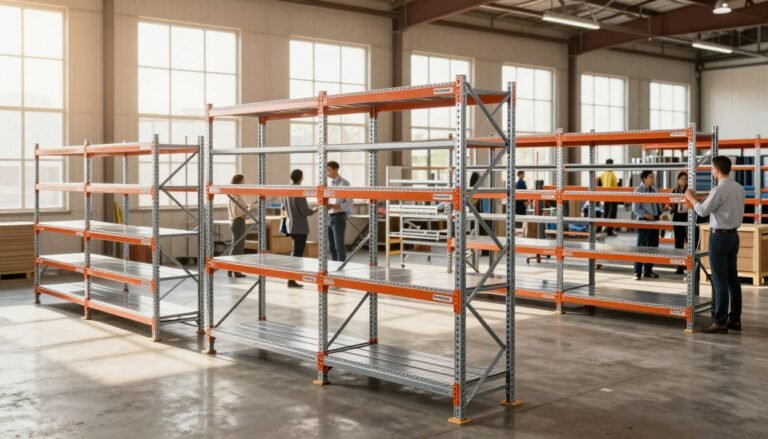 industrial metal storage racks empty